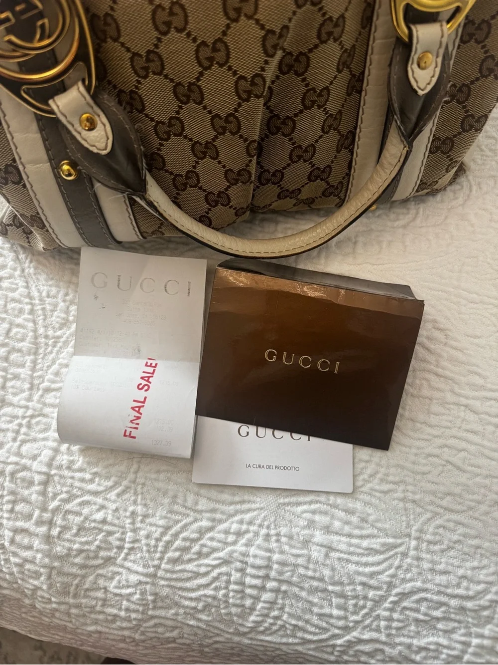 Vintage 2004 Gucci Brown GG Canvas Satchel with Gold Hardware